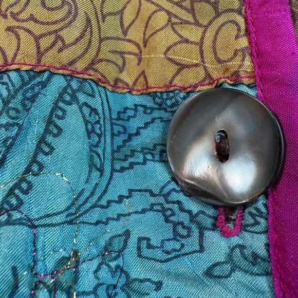 Vintage 90s Womens Medium Silk Patchwork Rainbow Quilt CoatJacket Cottagecore - Picture 4 of 12